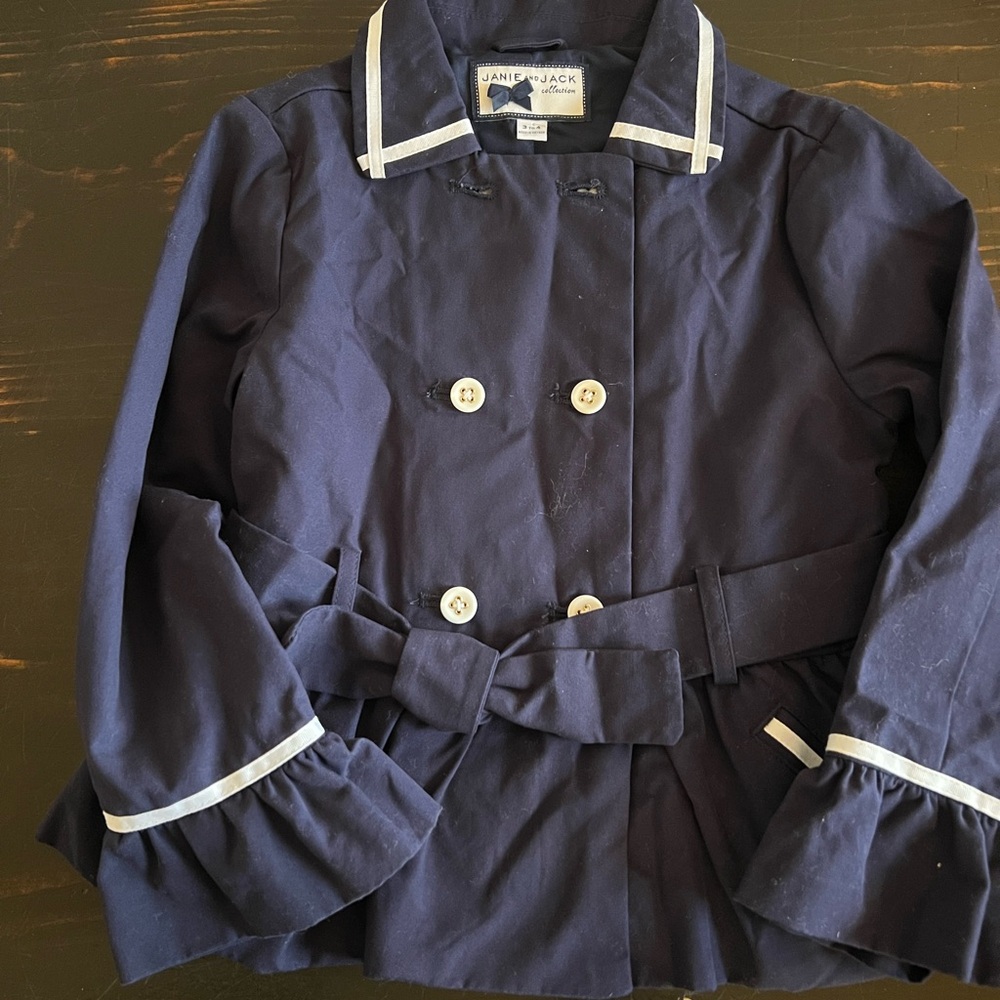 Janie and Jack Navy Pea Coat with White Accents